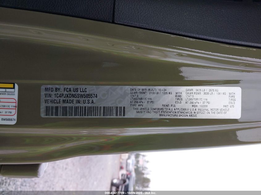 2025 Jeep Wrangler 4-Door Willys 4X4 VIN: 1C4PJXDN5SW505574 Lot: 43417709