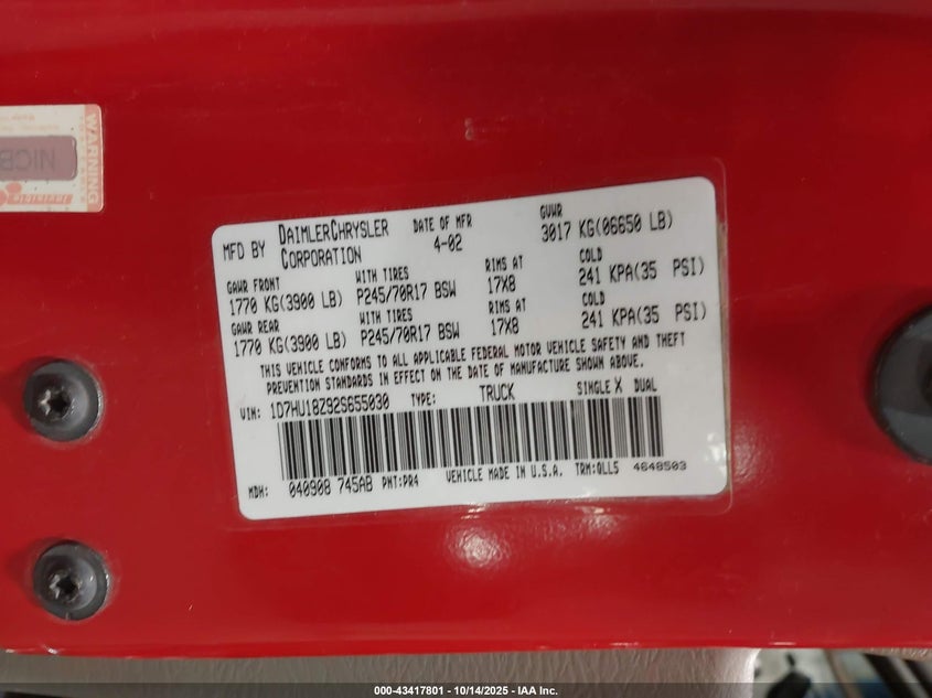 1D7HU18Z92S655030 2002 DODGE RAM photo no. 9