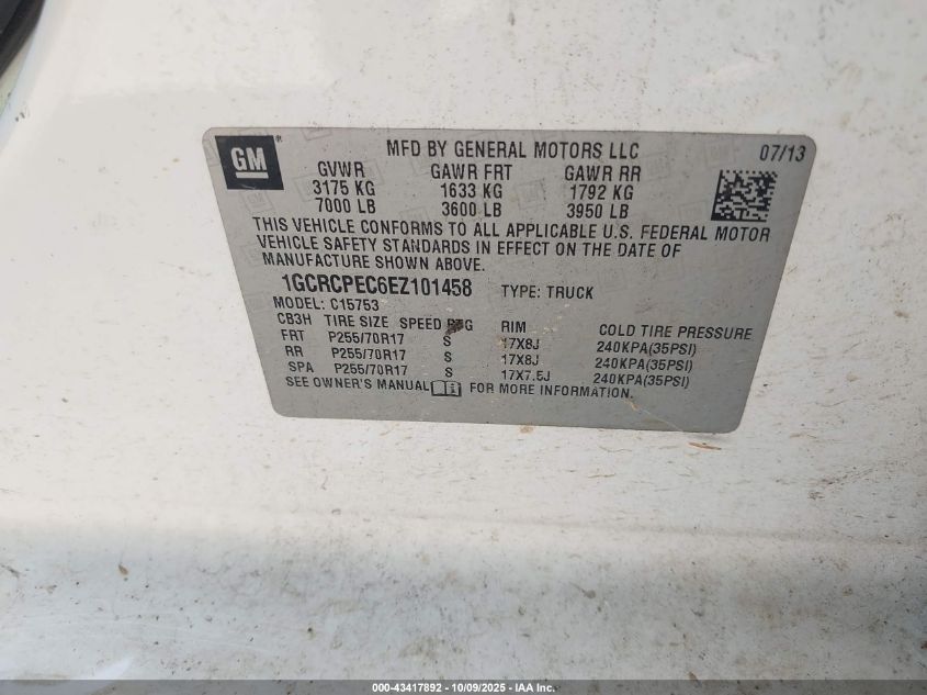 2014 Chevrolet Silverado 1500 Work Truck 1Wt VIN: 1GCRCPEC6EZ101458 Lot: 43417892