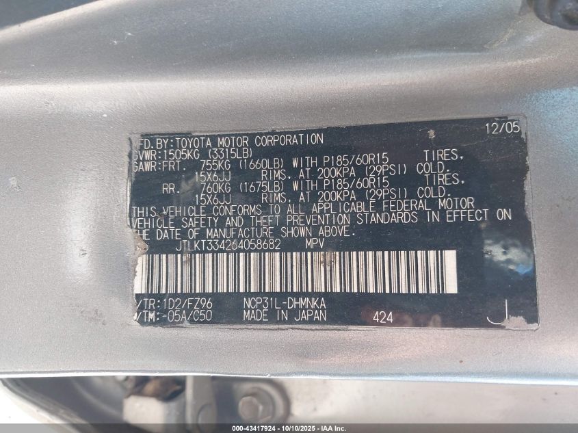 2006 Scion Xb VIN: JTLKT334264058682 Lot: 43417924