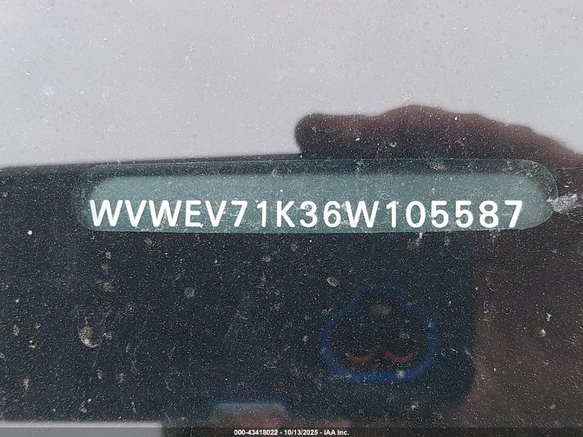 2006 Volkswagen Gti 2-Door VIN: WVWEV71K36W105587 Lot: 43418022