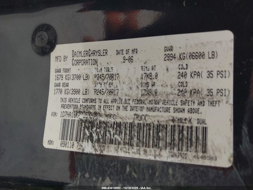 2007 Dodge Ram 1500 St VIN: 1D7HA16K07J532888 Lot: 43418093