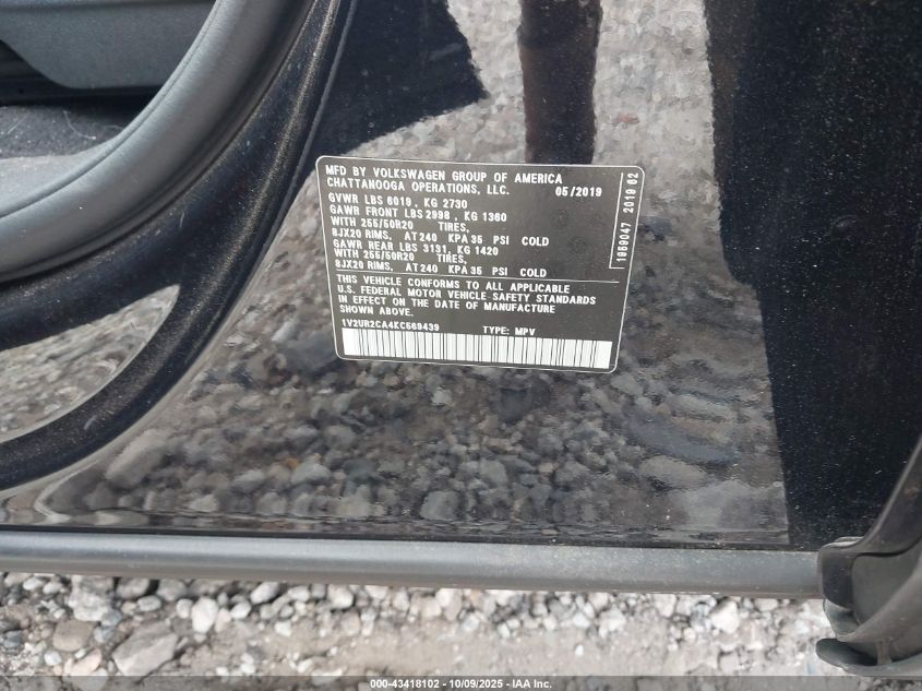 2019 Volkswagen Atlas 3.6L V6 Se W/Technology VIN: 1V2UR2CA4KC569439 Lot: 43418102