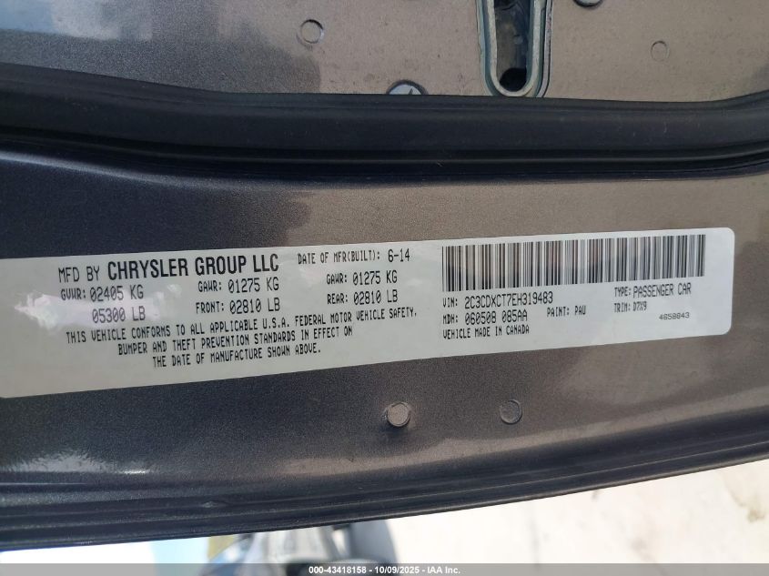 2014 Dodge Charger R/T VIN: 2C3CDXCT7EH319483 Lot: 43418158