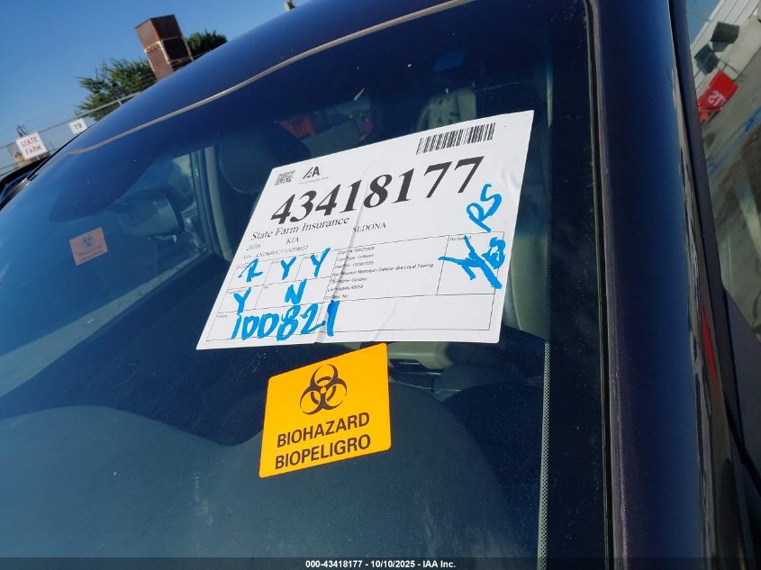 2016 Kia Sedona Lx VIN: KNDMB5C11G6208652 Lot: 43418177