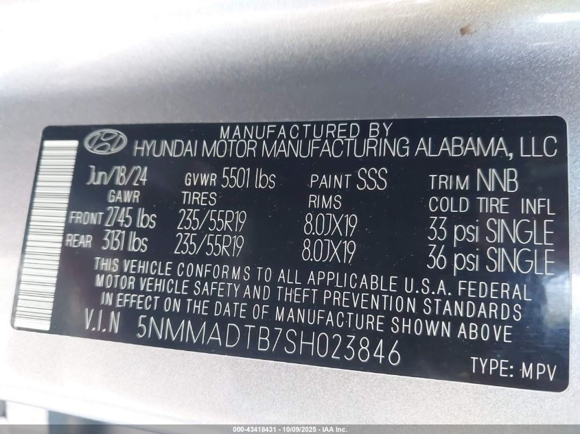 2025 Genesis Gv70 2.5T Awd VIN: 5NMMADTB7SH023846 Lot: 43418431