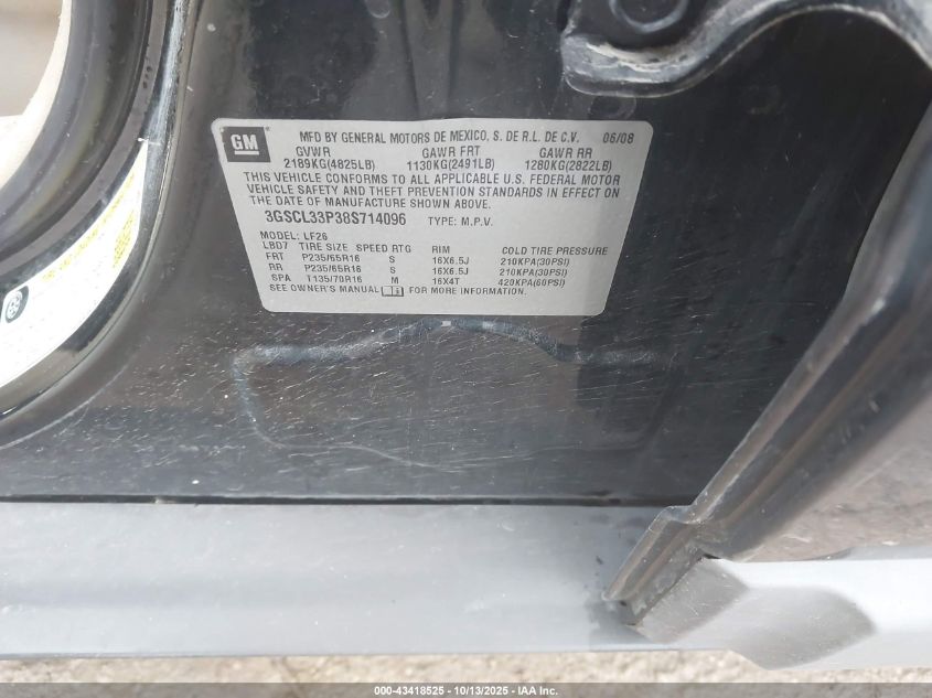 2008 Saturn Vue 4-Cyl Xe VIN: 3GSCL33P38S714096 Lot: 43418525