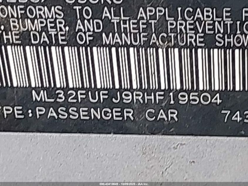 2024 Mitsubishi Mirage G4 Black Edition/Es/Le VIN: ML32FUFJ9RHF19504 Lot: 43418649