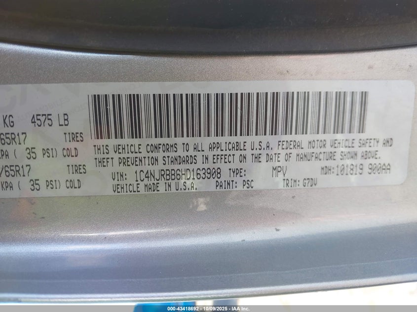 2017 Jeep Patriot Sport Se 4X4 VIN: 1C4NJRBB6HD163908 Lot: 43418692