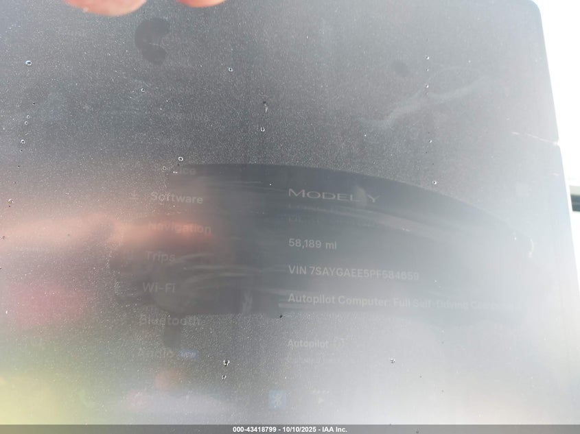 2023 Tesla Model Y Awd/Long Range Dual Motor All-Wheel Drive VIN: 7SAYGAEE5PF584659 Lot: 43418799