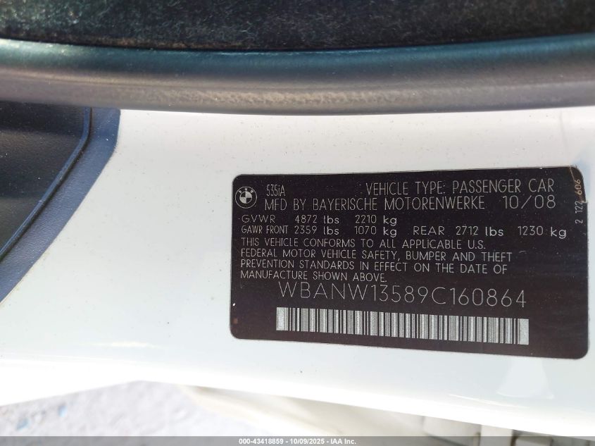 2009 BMW 535I VIN: WBANW13589C160864 Lot: 43418859