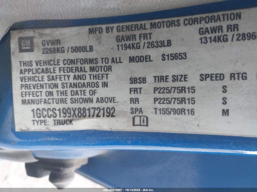 2008 Chevrolet Colorado Ls VIN: 1GCCS199X88172192 Lot: 43418967