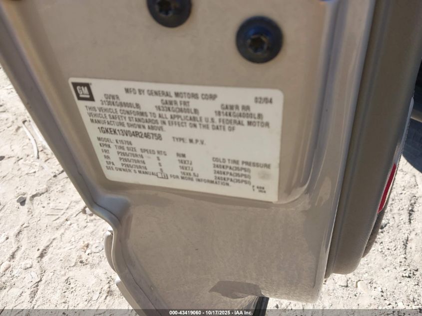 2004 GMC Yukon Sle VIN: 1GKEK13V04R246758 Lot: 43419060