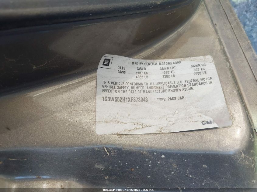 1999 Oldsmobile Intrigue Gl VIN: 1G3WS52H1XF373043 Lot: 43419109