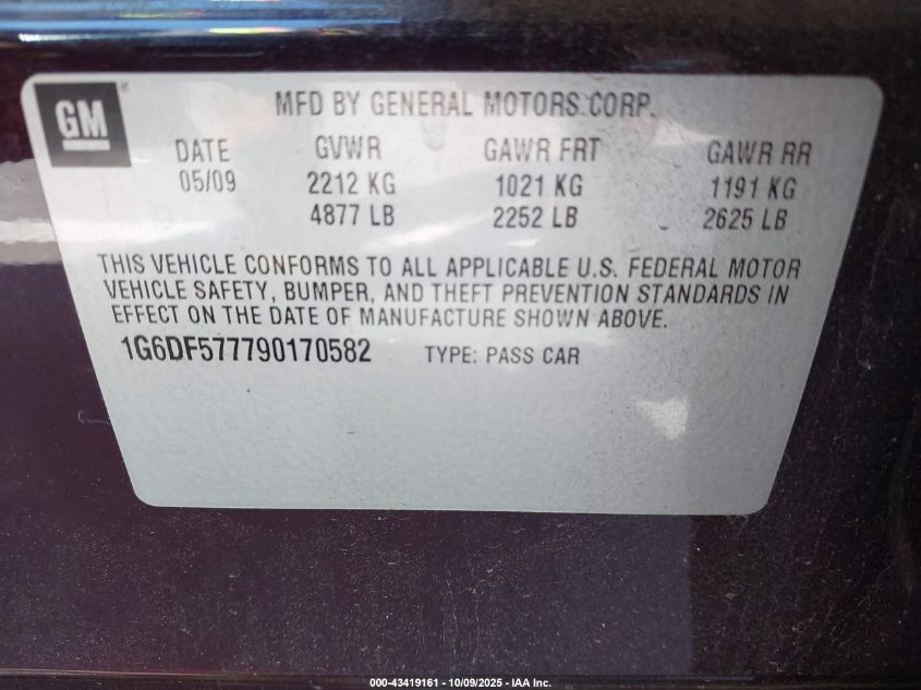 2009 Cadillac Cts Standard VIN: 1G6DF577790170582 Lot: 43419161