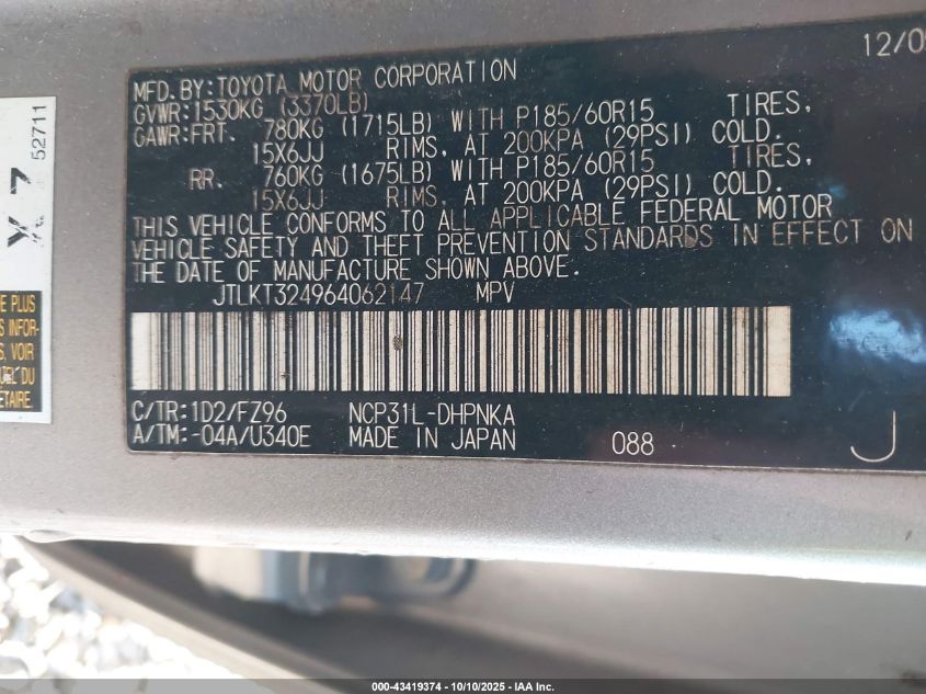 2006 Scion Xb VIN: JTLKT324964062147 Lot: 43419374