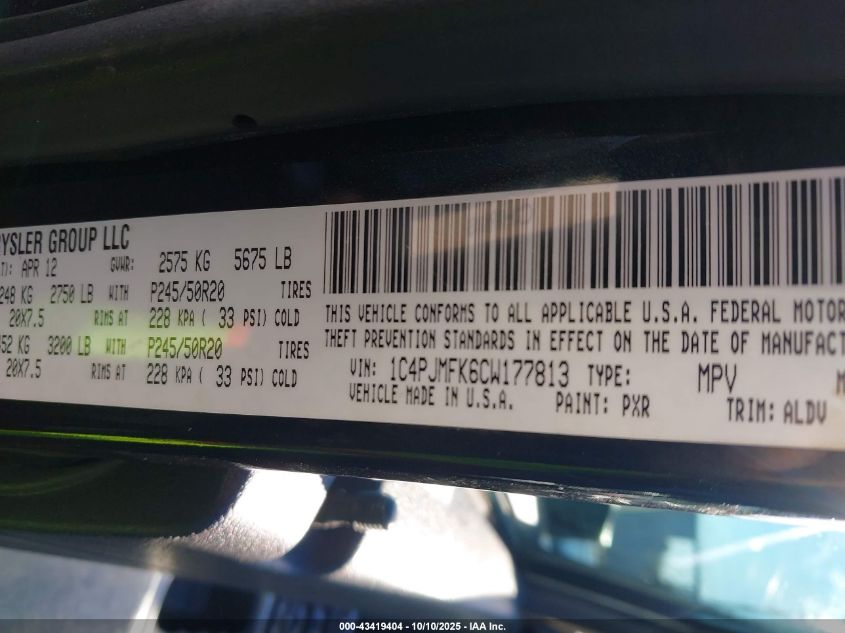 2012 Jeep Liberty Limited Jet Edition VIN: 1C4PJMFK6CW177813 Lot: 43419404