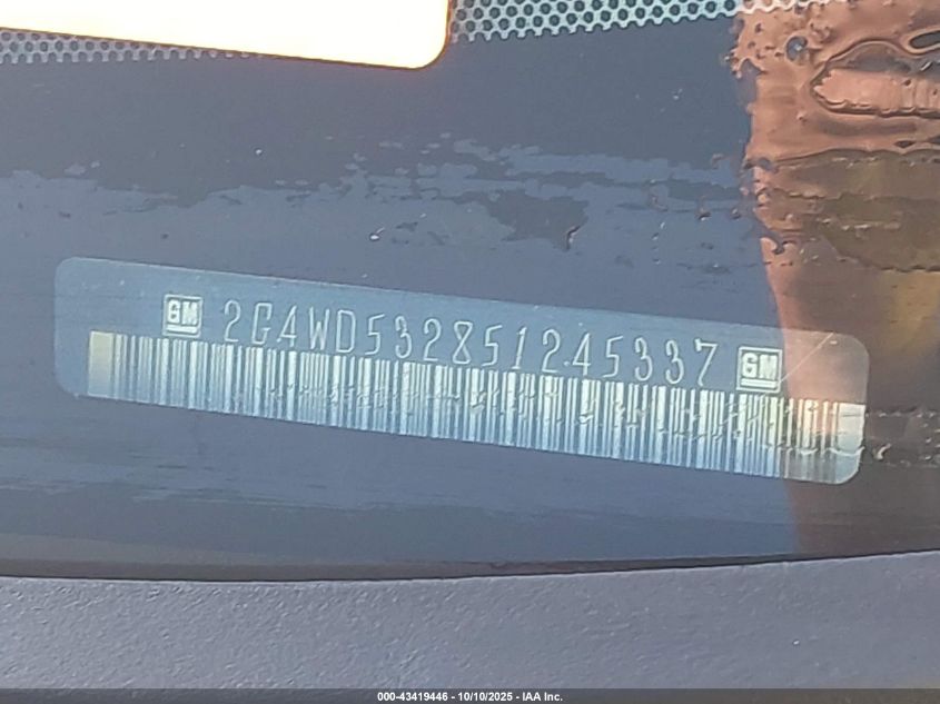 2005 Buick Lacrosse Cxl VIN: 2G4WD532851245337 Lot: 43419446