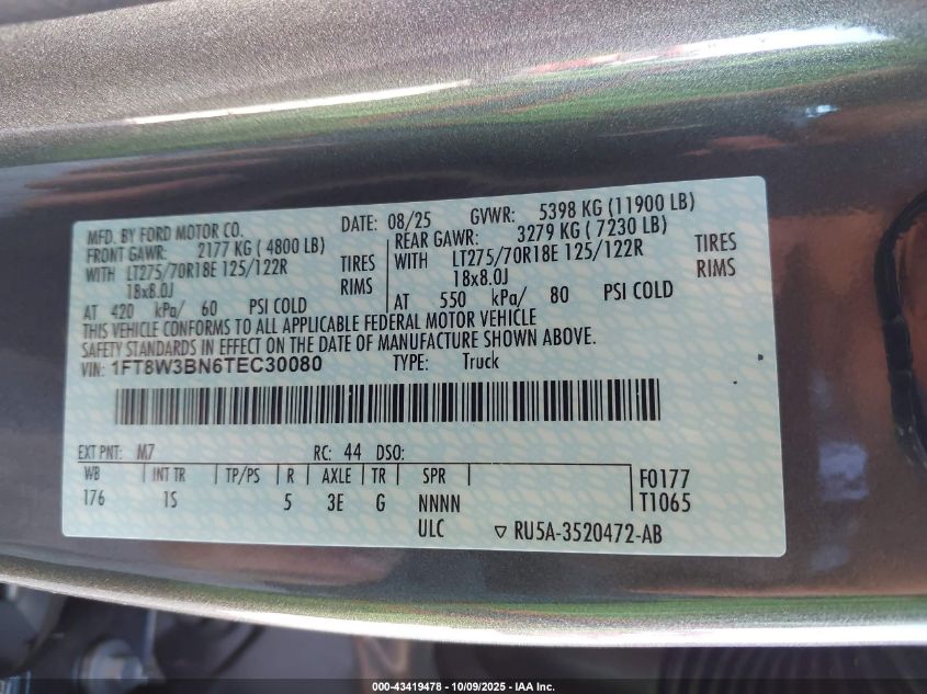 2026 Ford Super Duty F-350 Srw Xl VIN: 1FT8W3BN6TEC30080 Lot: 43419478