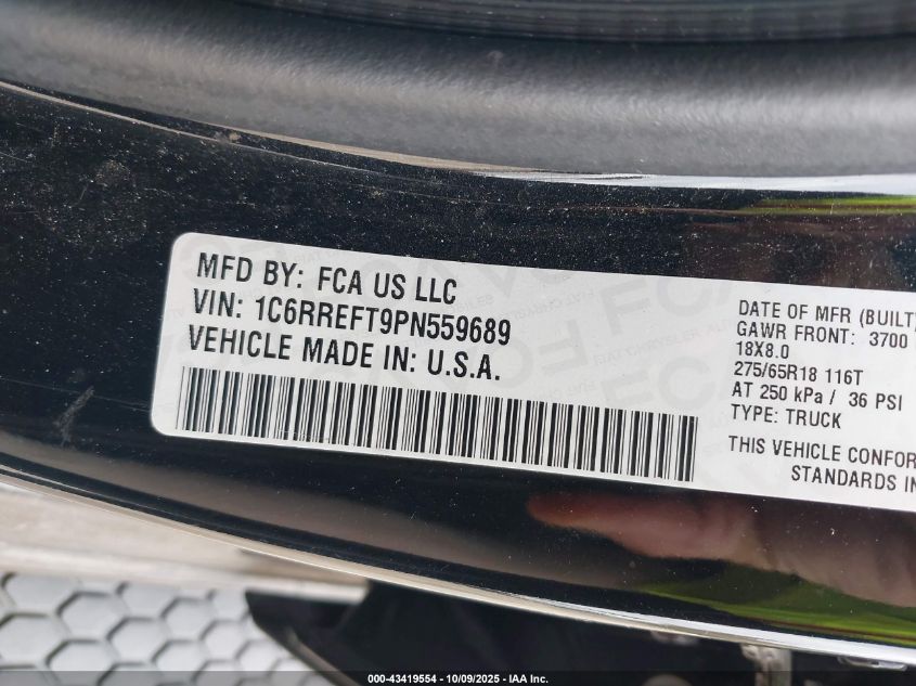 2023 Ram 1500 Big Horn 4X2 5'7 Box VIN: 1C6RREFT9PN559689 Lot: 43419554