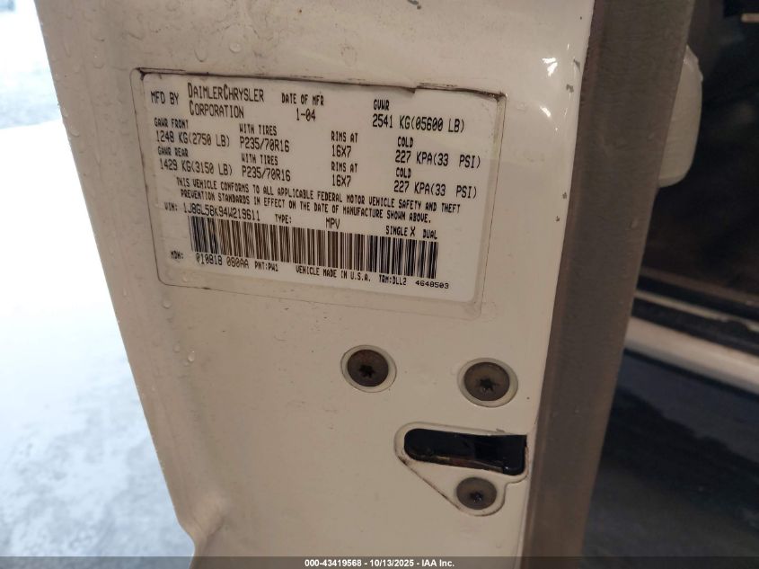 2004 Jeep Liberty Limited Edition VIN: 1J8GL58K94W219611 Lot: 43419568