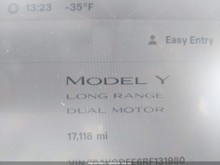 2024 Tesla Model Y Long Range Dual Motor All-Wheel Drive VIN: 7SAYGDEE6RF131980 Lot: 43419623