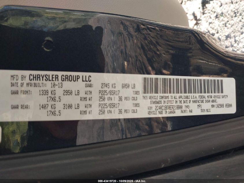 2014 Chrysler Town & Country Touring VIN: 2C4RC1BG8ER218800 Lot: 43419720