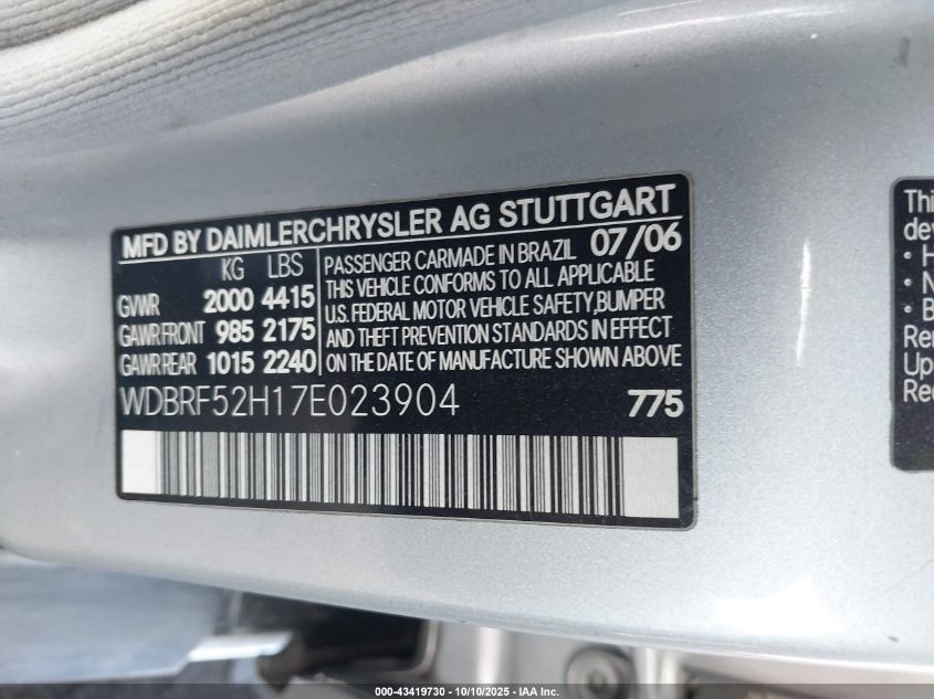 2007 Mercedes-Benz C 230 Sport VIN: WDBRF52H17E023904 Lot: 43419730
