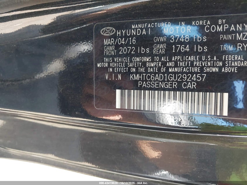 2016 HYUNDAI VELOSTER - KMHTC6AD1GU292457