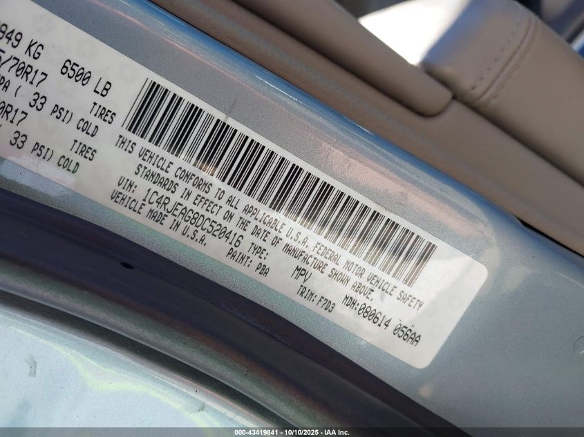 2013 Jeep Grand Cherokee Laredo VIN: 1C4RJEAG8DC520416 Lot: 43419841