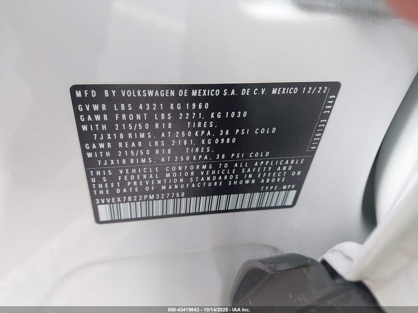 3VVEX7B22PM327758 2023 VOLKSWAGEN TAOS photo no. 9