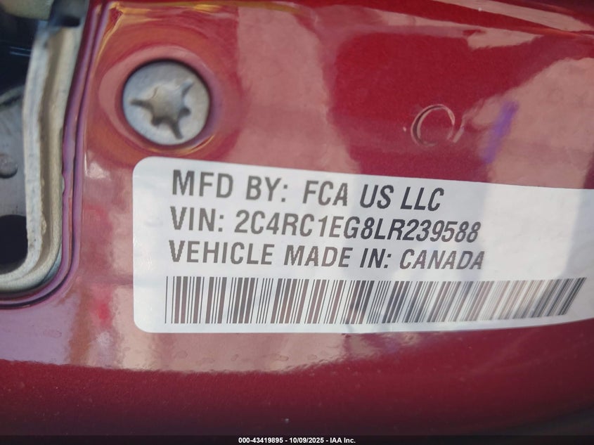 2020 Chrysler Pacifica Touring L Plus VIN: 2C4RC1EG8LR239588 Lot: 43419895