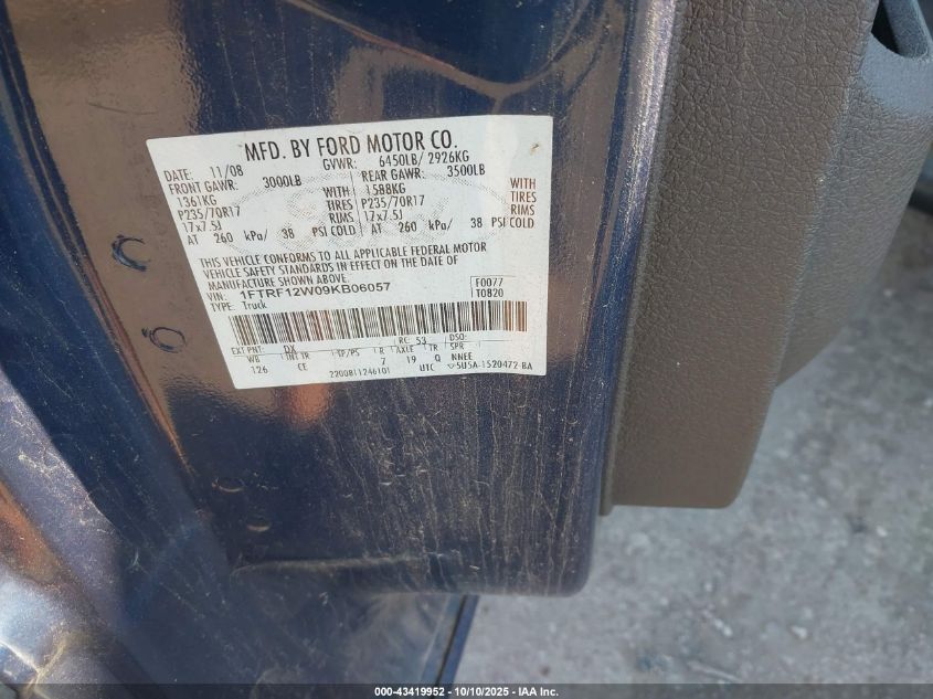 2009 Ford F-150 Stx/Xl/Xlt VIN: 1FTRF12W09KB06057 Lot: 43419952