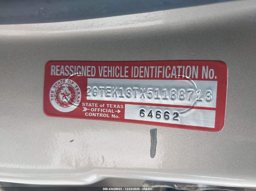 2005 GMC Sierra 1500 Sle VIN: 2GTEK13TX51188713 Lot: 43420033