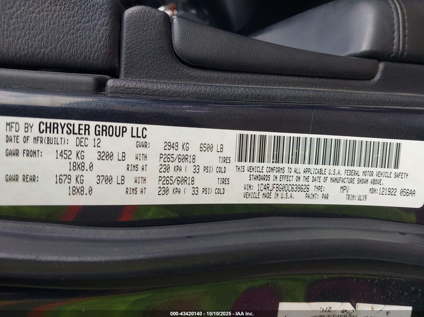 1C4RJFBG0DC638626 2013 JEEP GRAND CHEROKEE photo no. 9