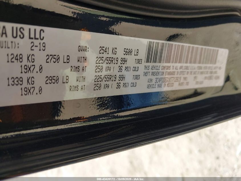 2019 Dodge Journey Gt Awd VIN: 3C4PDDEG1KT712619 Lot: 43420172