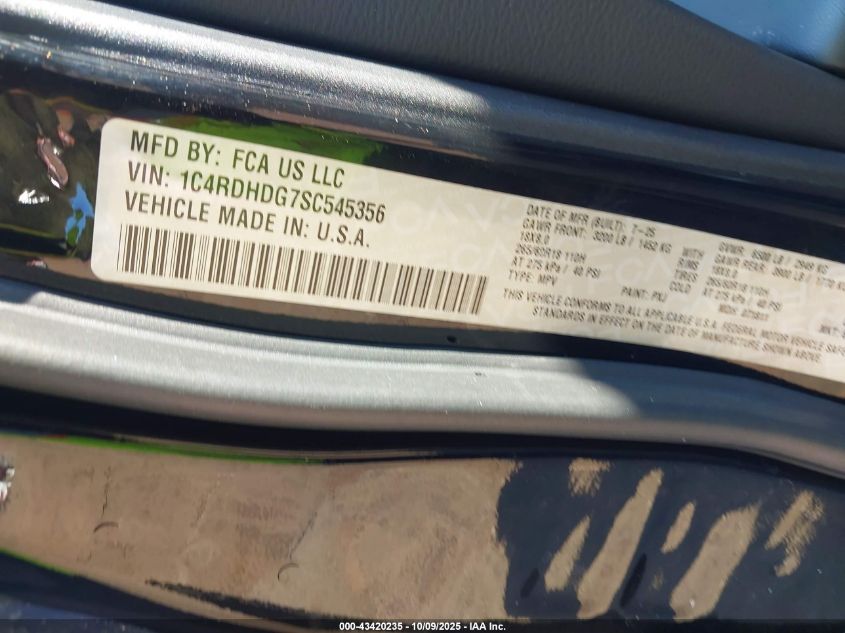 2025 Dodge Durango Gt Rwd VIN: 1C4RDHDG7SC545356 Lot: 43420235