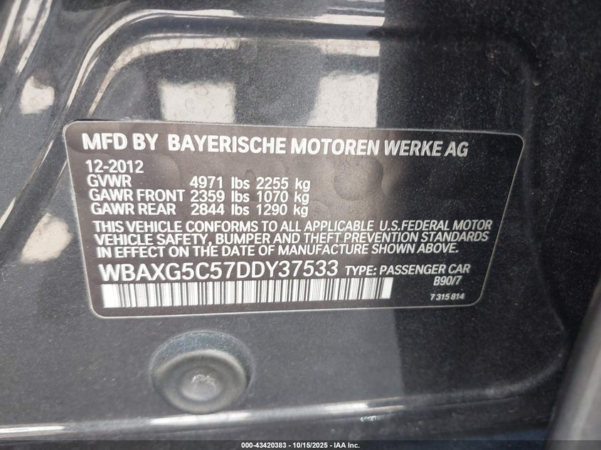 2013 BMW 528I WBAXG5C57DDY37533