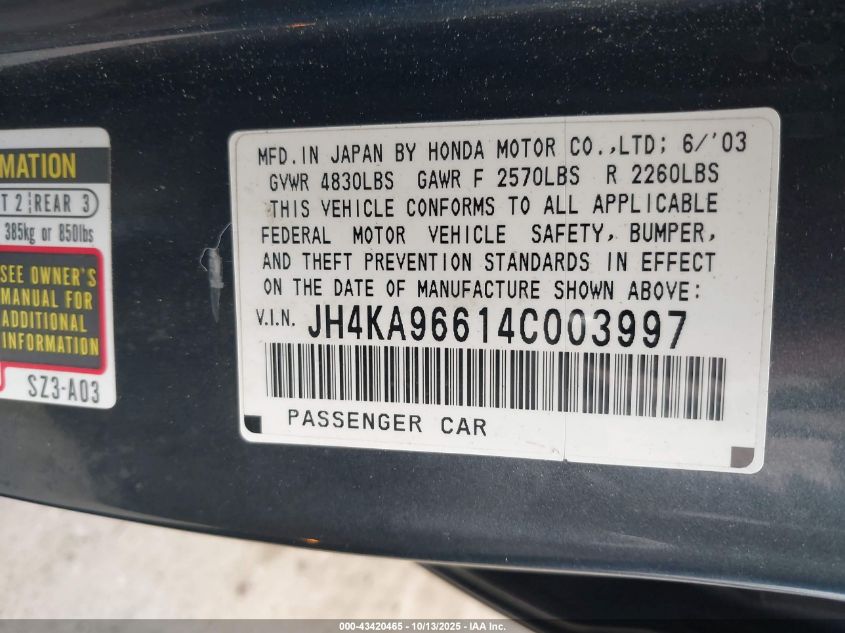 2004 Acura Rl 3.5 VIN: JH4KA96614C003997 Lot: 43420465