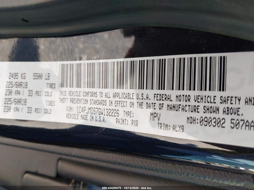 2016 Jeep Cherokee Limited VIN: 1C4PJMDS7GW132226 Lot: 43420479