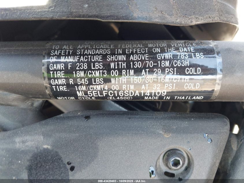 2025 Kawasaki El450 C VIN: ML5ELFC16SDA14109 Lot: 43420483