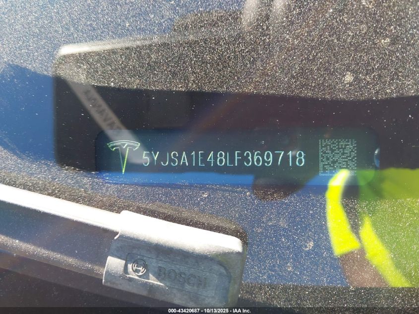 2020 Tesla Model S Performance Dual Motor All-Wheel Drive VIN: 5YJSA1E48LF369718 Lot: 43420687
