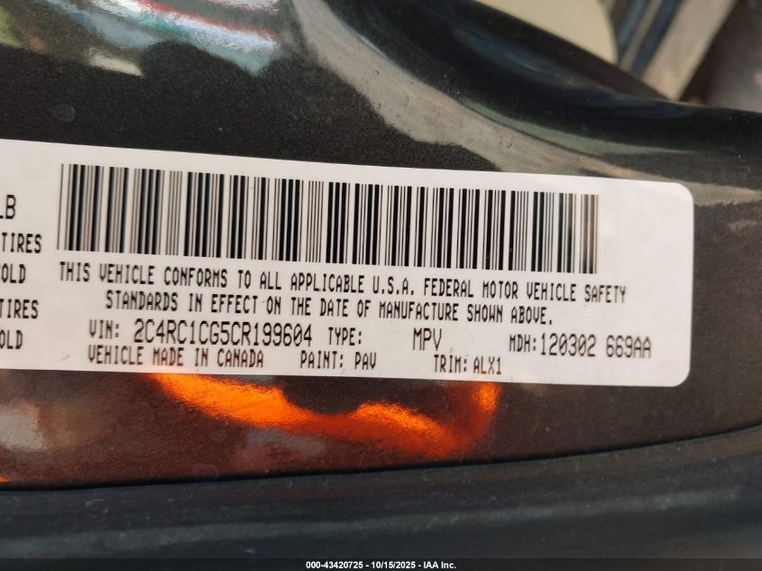 2012 Chrysler Town & Country Touring-L VIN: 2C4RC1CG5CR199604 Lot: 43420725