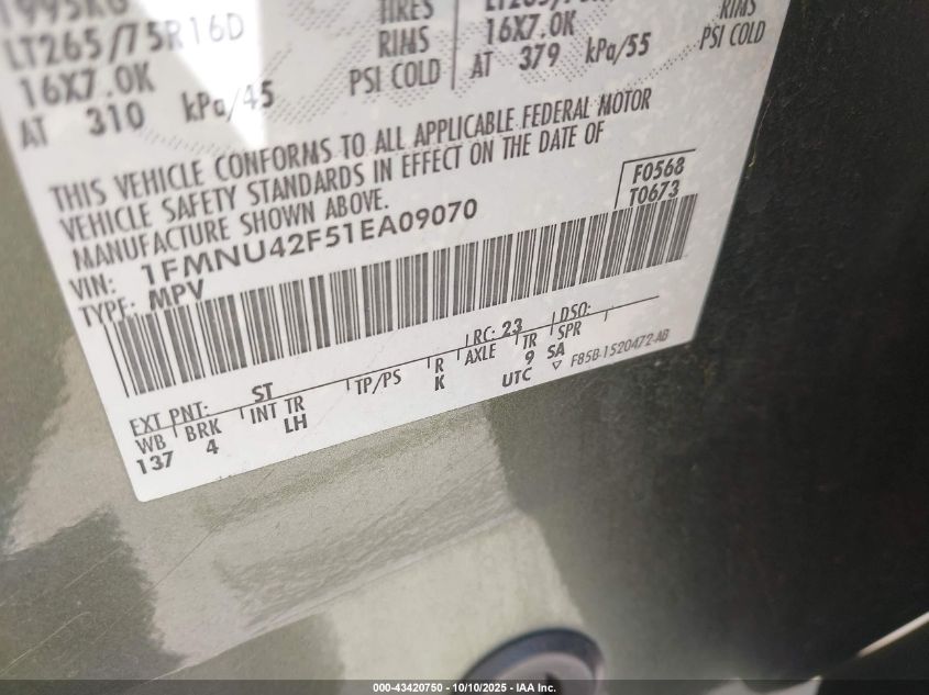 2001 Ford Excursion Limited VIN: 1FMNU42F51EA09070 Lot: 43420750