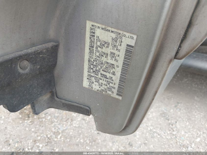 2006 Nissan Titan Se VIN: 1N6AA06A56N538963 Lot: 43420772