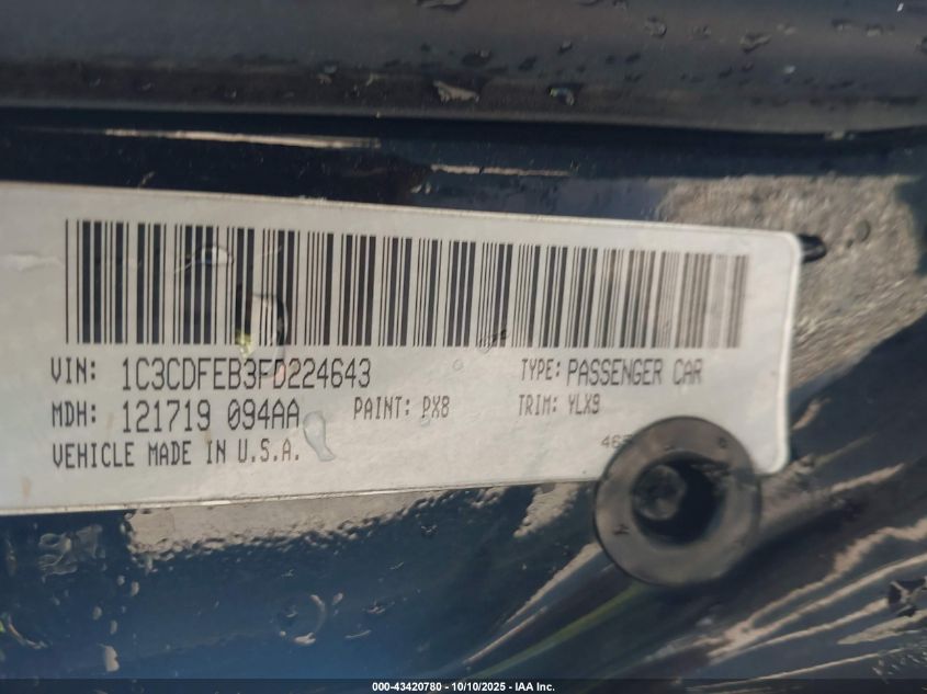 2015 Dodge Dart Gt VIN: 1C3CDFEB3FD224643 Lot: 43420780