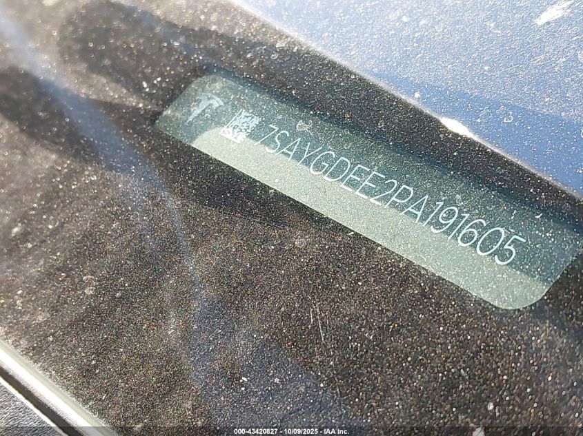 2023 Tesla Model Y Awd/Long Range Dual Motor All-Wheel Drive VIN: 7SAYGDEE2PA191605 Lot: 43420827