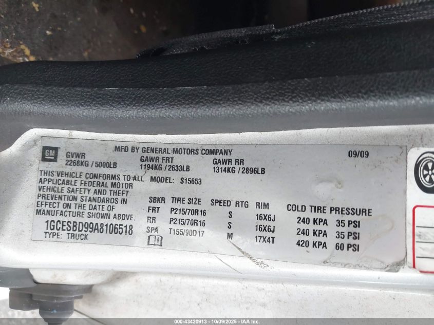 2010 Chevrolet Colorado Work Truck VIN: 1GCESBD99A8106518 Lot: 43420913