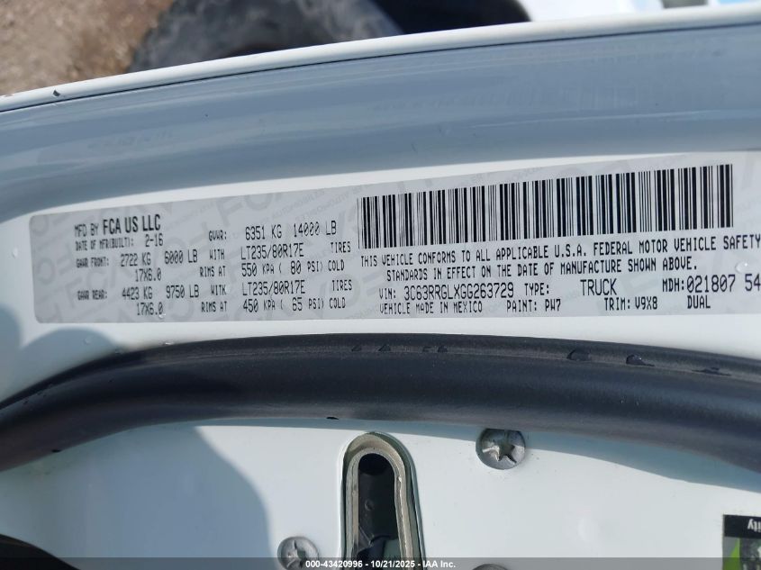 2016 Ram 3500 Tradesman VIN: 3C63RRGLXGG263729 Lot: 43420996