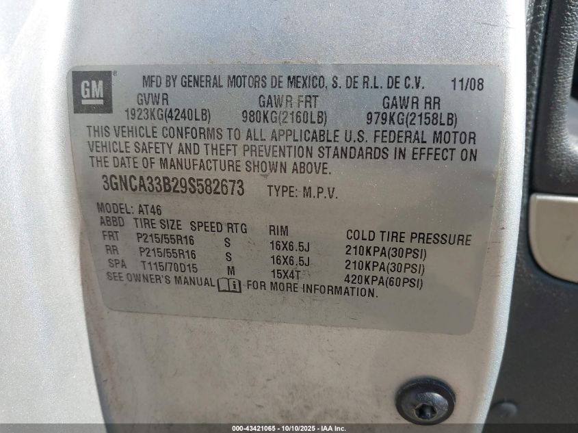 2009 Chevrolet Hhr Ls VIN: 3GNCA33B29S582673 Lot: 43421065